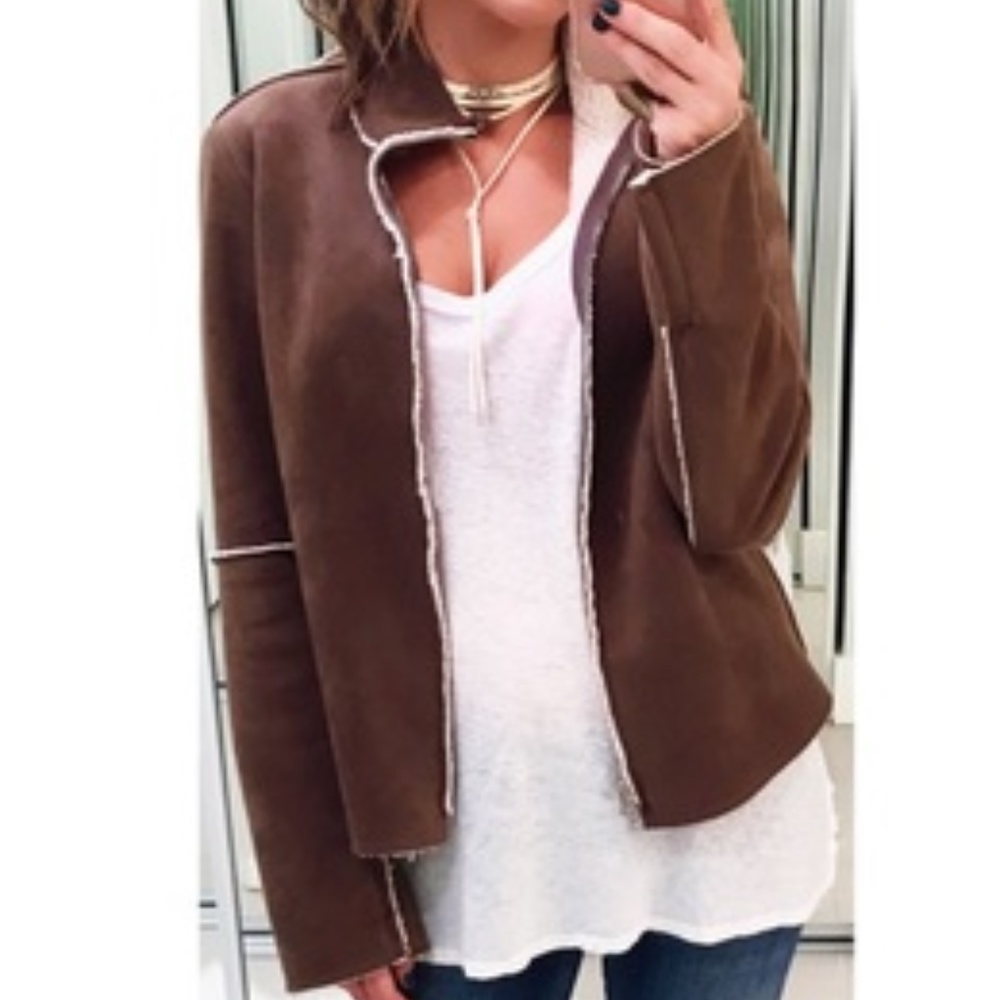 VELVET Brand Faux Suede Shearling Lined Jacket